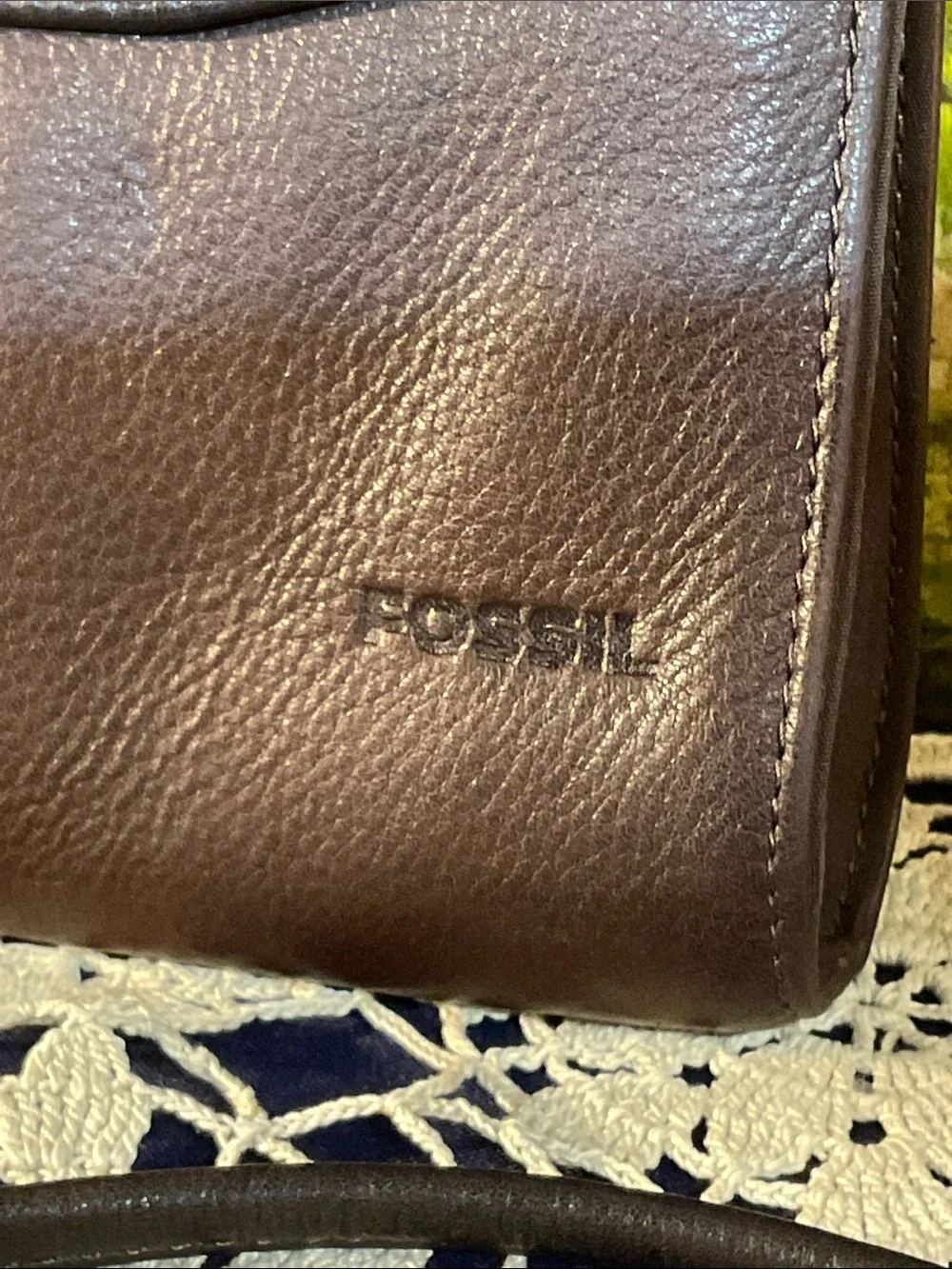 Fossil Dark Brown Leather Messenger Crossbody